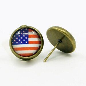 Patriotic American Flag USA Antique Brass Earrings